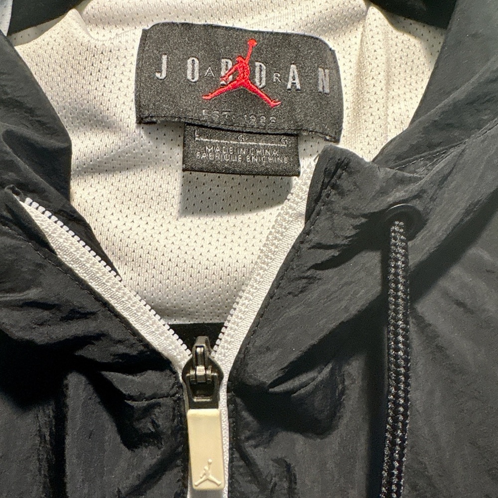 Jumpman Nike Air Jordan Windbreaker Jacket SZ Large Black White Full Zip Hoodie - Picture 6 of 11